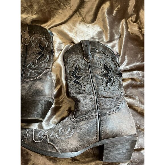 Laredo Women's Lucretia Studded Snake Inlay Western Boot - Snip Toe - 52133BRN - Picture 3 of 16